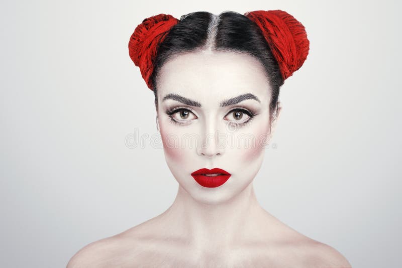 Closeup portrait of young beautiful woman brunet girl with Art makeup royalty free stock photo Closeup portrait of young beautiful woman brunet girl with Art makeup royalty free stock photo