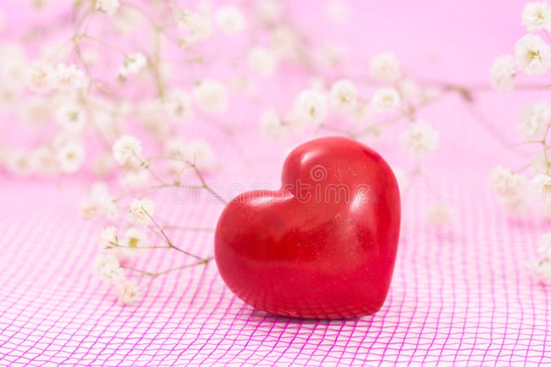 Closeup of red heart and white flowers