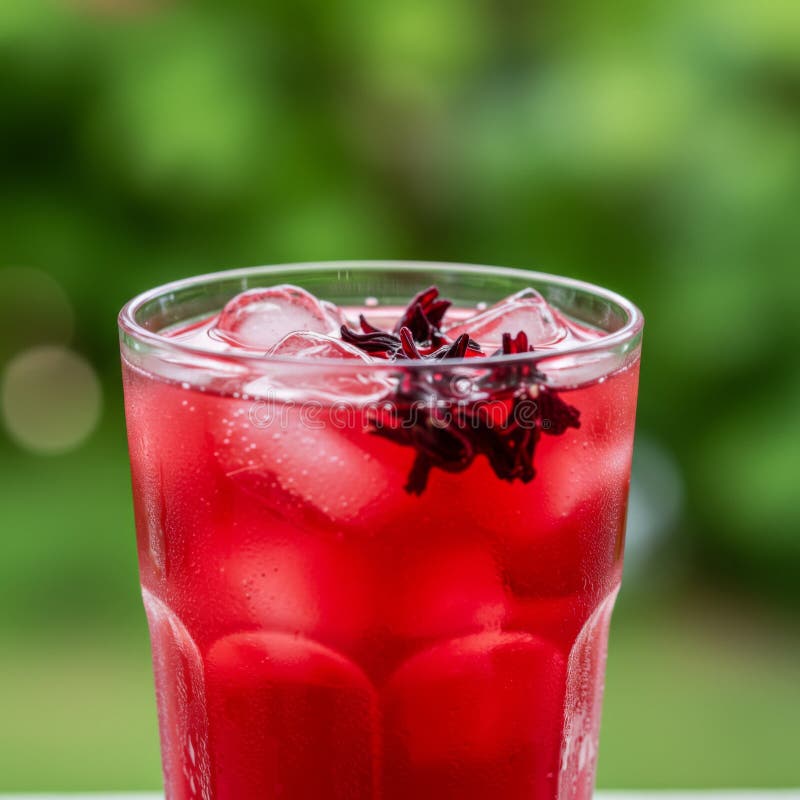 Closeup of Red Hibiscus Iced Drink in Glass vektor illustrationer