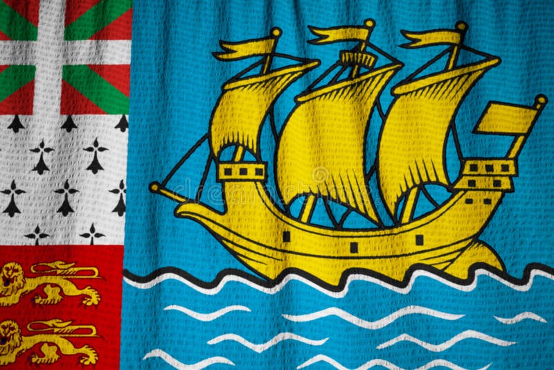 Closeup of Ruffled Saint Pierre and Miquelon Flag, Saint Pierre and