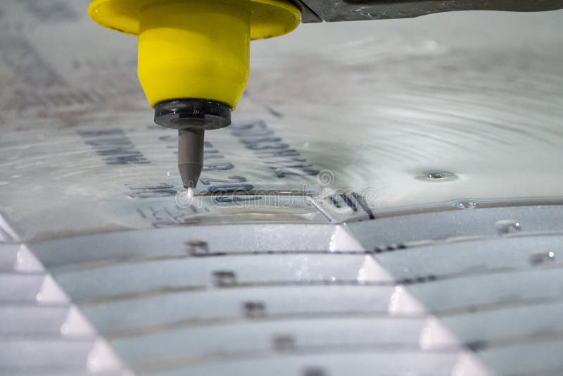 Closeup Scene the Multiaxis Waterjet Cutting Machine with NC Code Data