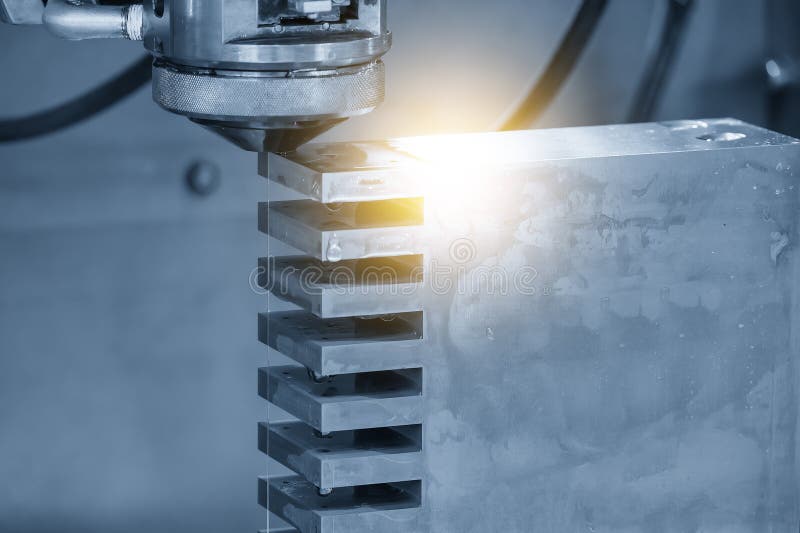 Closeup Scene the Wire EDM Machine Cutting the Mold Insert Parts with