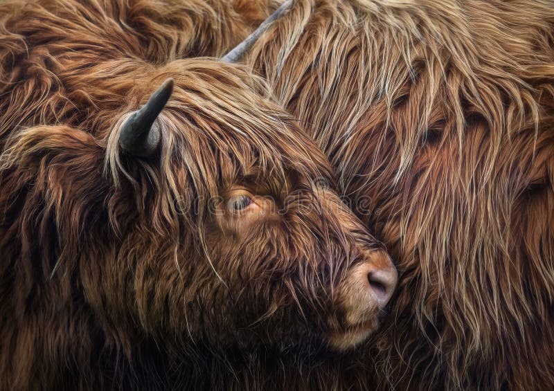 Closeup of a Scottish highland cattle  hairy cow