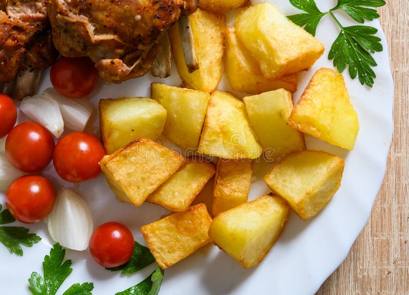 Closeup of seasoned roast potatoes