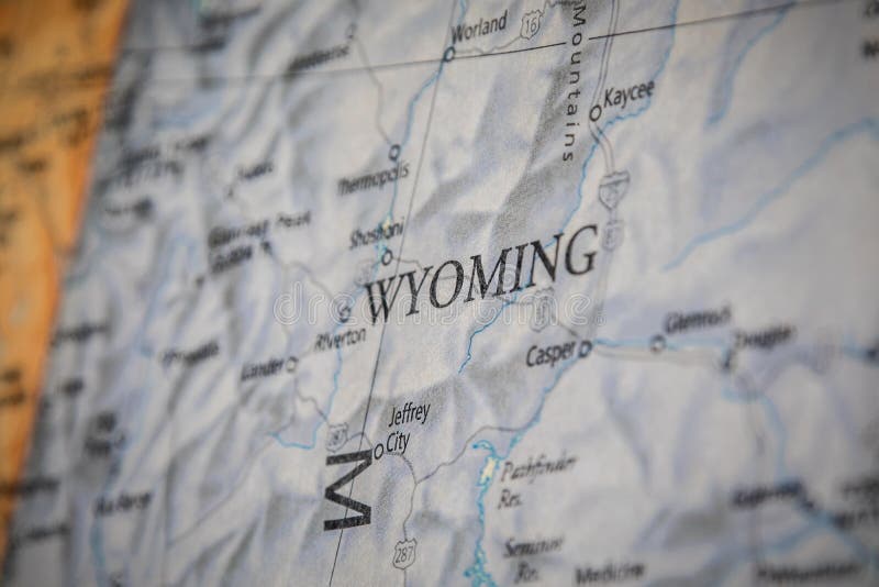 Selective Focus Of Wyoming State On A Geographical And Political State Map Of The USA