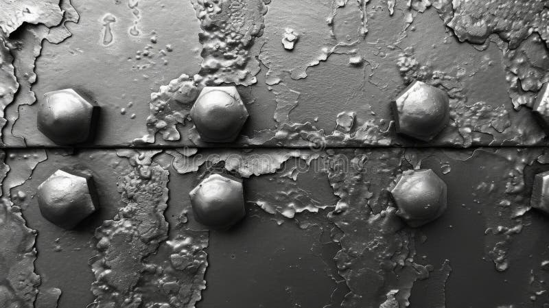 Closeup of a shimmering silver textured surface with intricate patterns resembling rivets and bolts stock photography