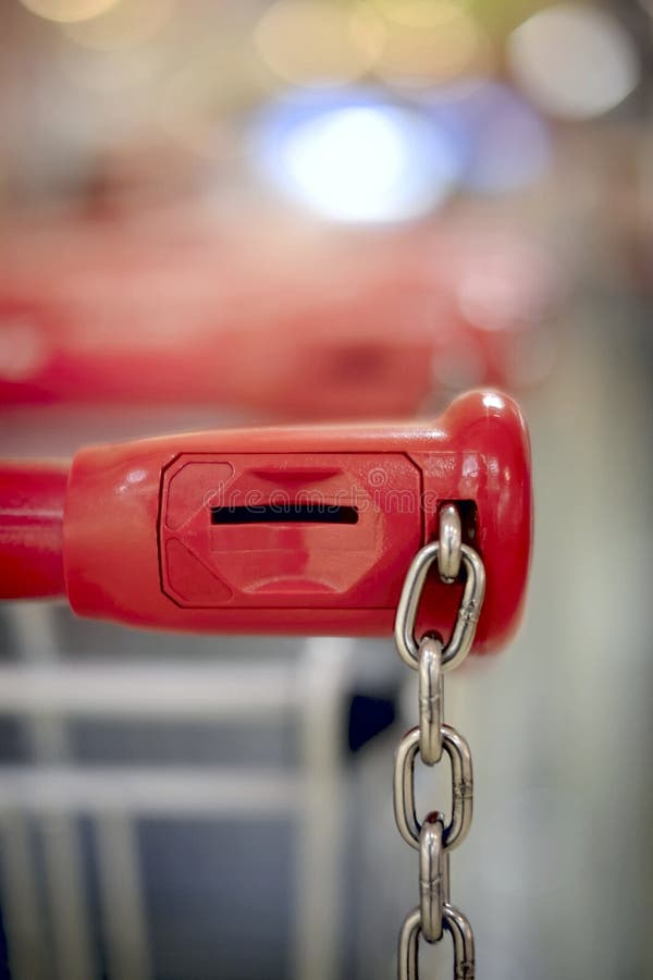 Closeup of a Shopping Trolley Locking System. Stock Image Image of