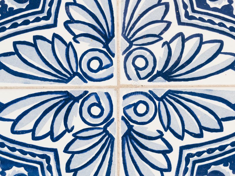 Closeup Shot of a Blue and White Ceramic Patterned Tile - Perfect for