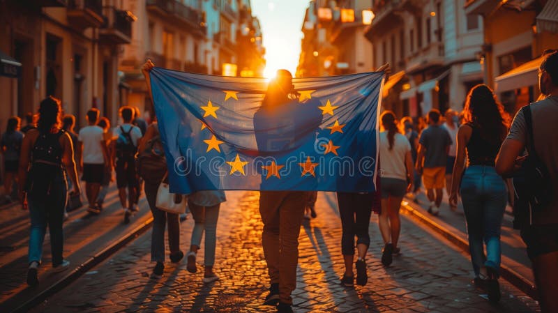 A closeup shot of the European Union partnership flag. High quality photo. Ai generated abstract flag stock images, royalty-free photos and pictures