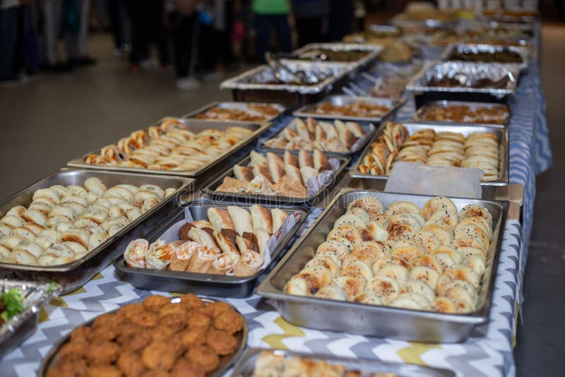 Closeup shot of the flavoured bread in trays for the buffet display royalty free stock images