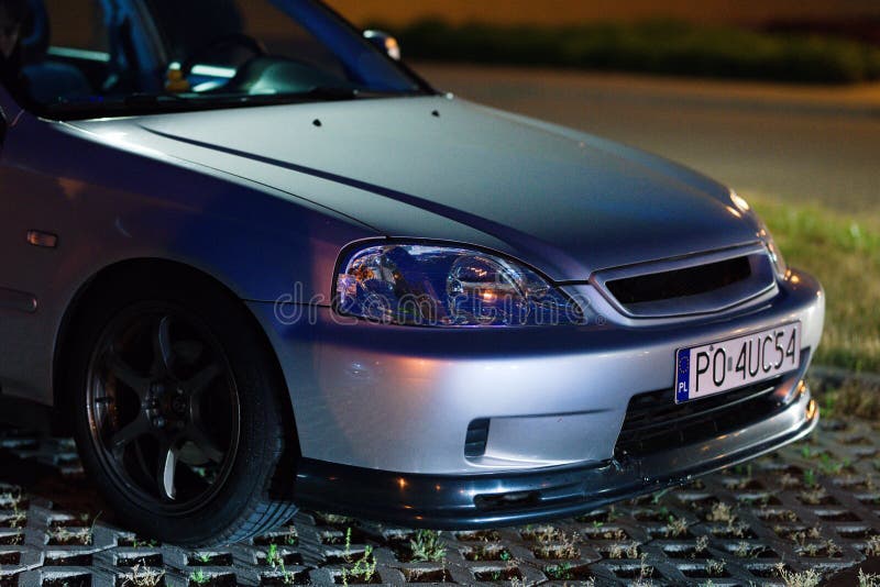 Closeup shot of Honda Civic EK front end bumper stock photos