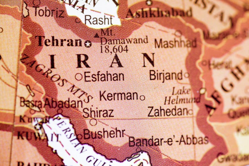 Closeup shot of the Iran country on the map stock photos