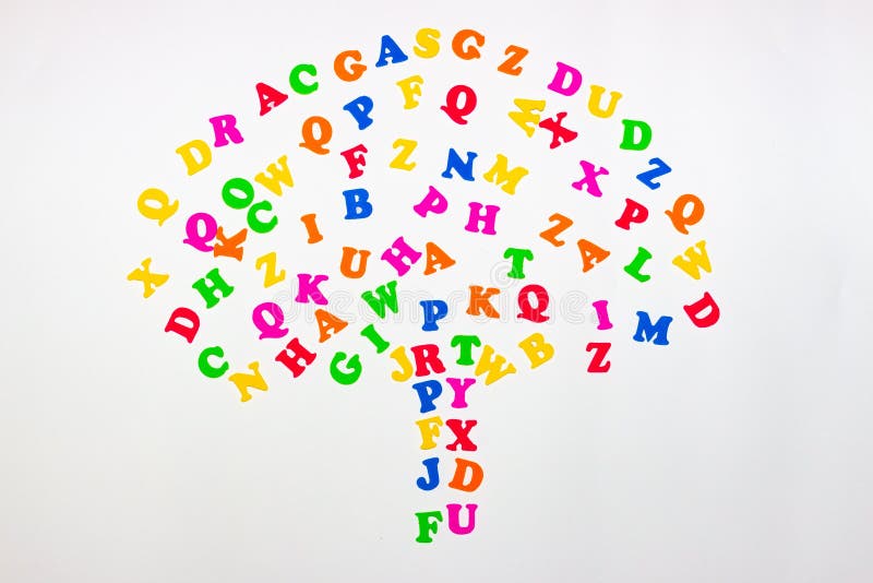Closeup shot of multicolored English alphabet letters on a white background stock photos