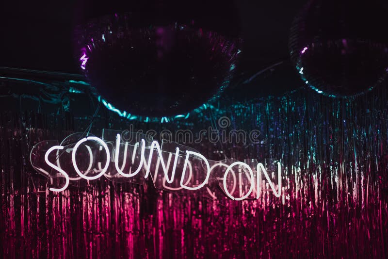 Closeup Shot of a Sound on` Neon Sign` Stock Image Image of sign