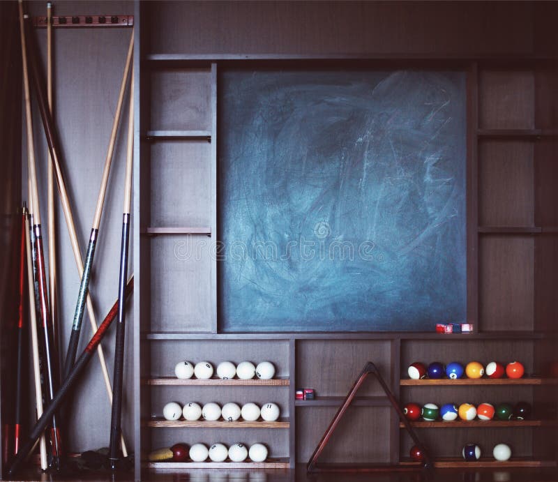 Closeup Shot of Stand with Billiard Equipment Stock Image Image of
