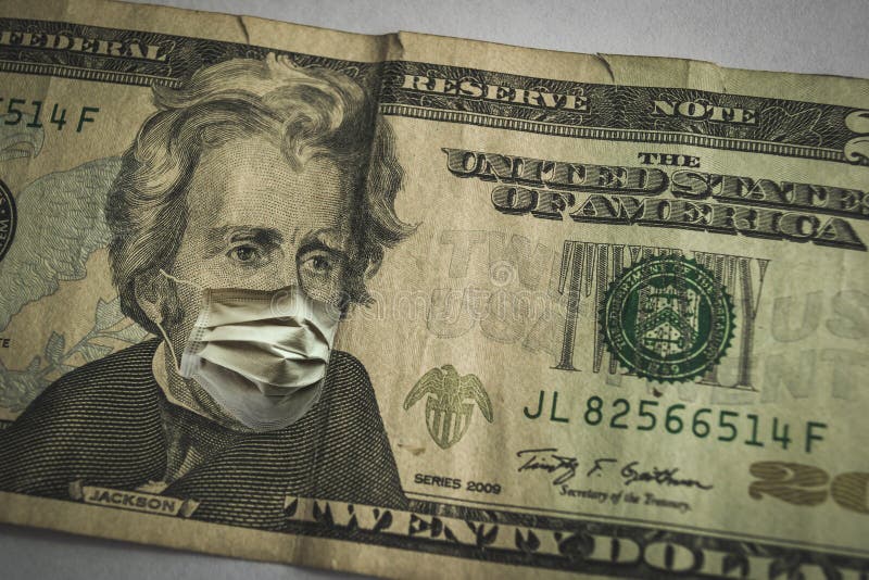 Closeup Shot of Twenty Dollars Andrew Jackson on it Wearing a Face  Mask-coronavirus Concept Stock Photo - Image of mask, infection: 176243044