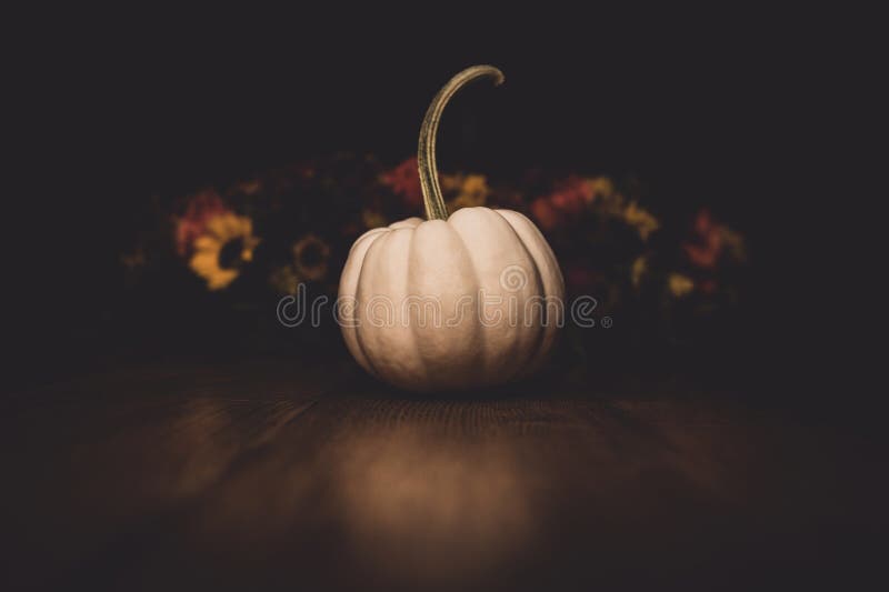 Closeup Shot Of A White Squash On A Wooden Surface With A Blurred Dark Background