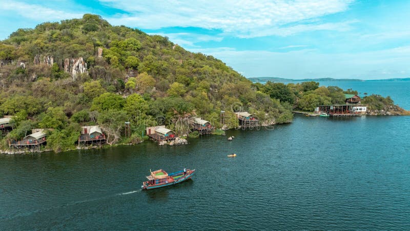 Closeup shot of a wooden boat sailing on Lake Victoria in Tanzania