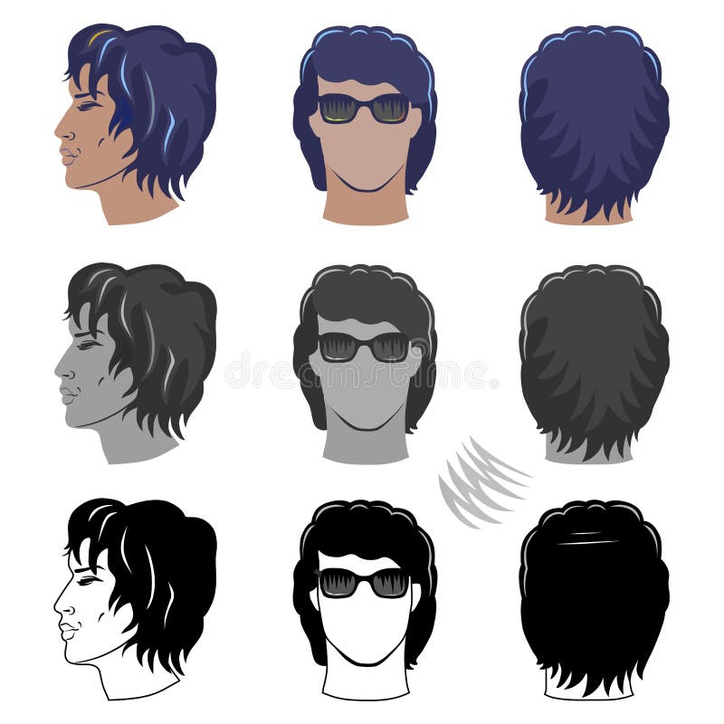 Men`s Hairstyles Set for Curly Hair Stock Vector - Illustration of
