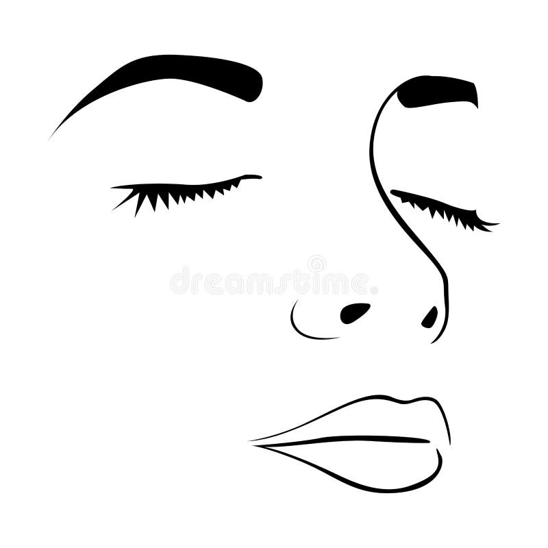 Closeup sketch female face silhouette stock illustration