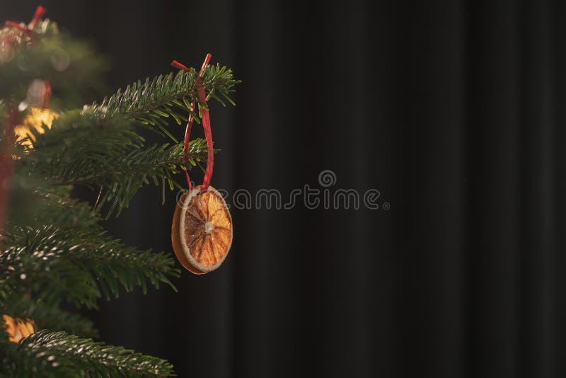 Closeup Small Christmas Tree with Natural Decorations Indoor Stock