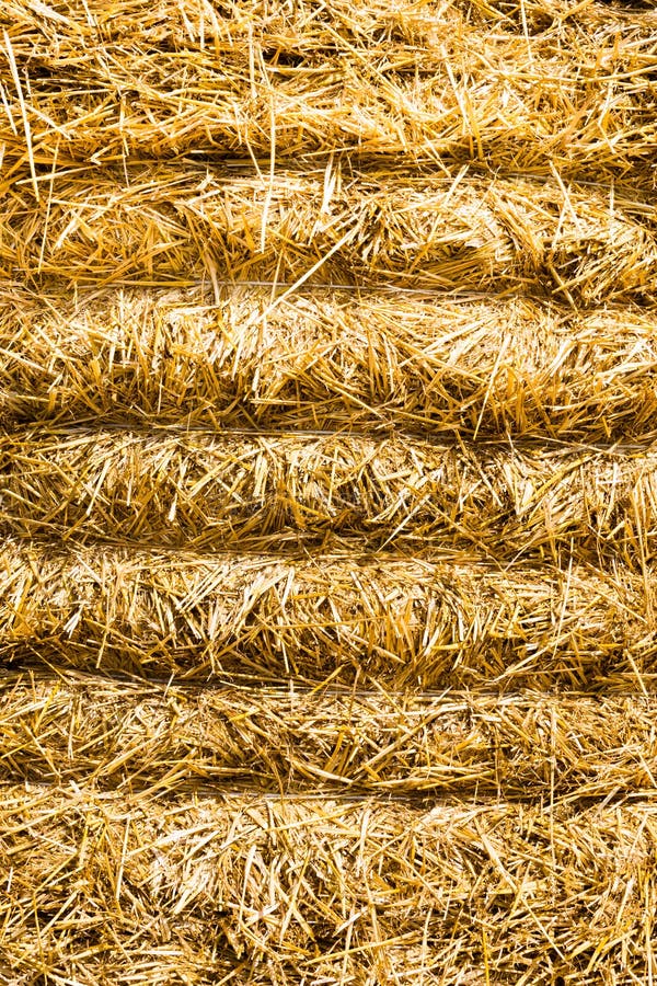 Closeup of a Stacked Round Straw bale