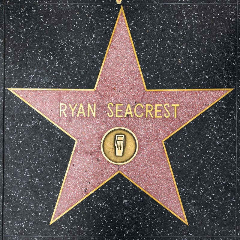 Closeup of Star on the Hollywood Walk of Fame for ryan Seacrest. LOS ANGELES, USA - MAR 5, 2019: closeup of Star on the Hollywood Walk of Fame for ryan Seacrest