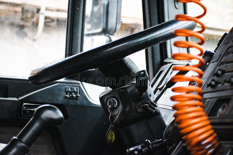 Closeup of the Steering Wheel with Car Keys. Stock Image Image of