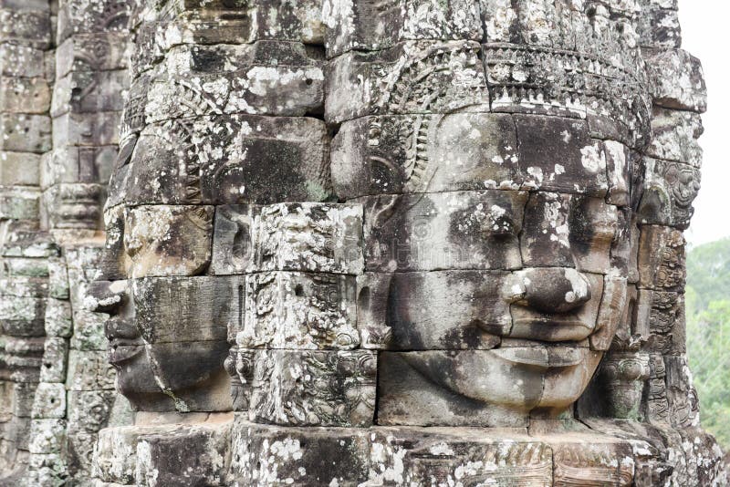 Closeup stone face of prasat Bayon temple, Angkor Thom, Cambodia stock photo Closeup stone face of prasat Bayon temple, Angkor Thom, Cambodia stock photo