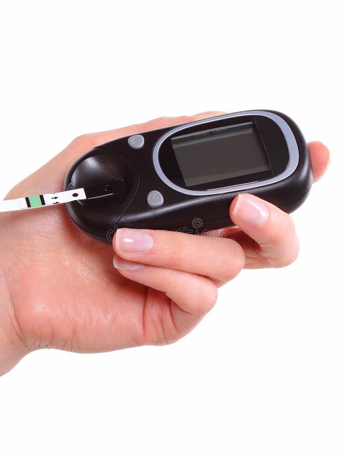 Closeup of Strip for Glucose Testing and Glucose Meter Stock Image Image of background