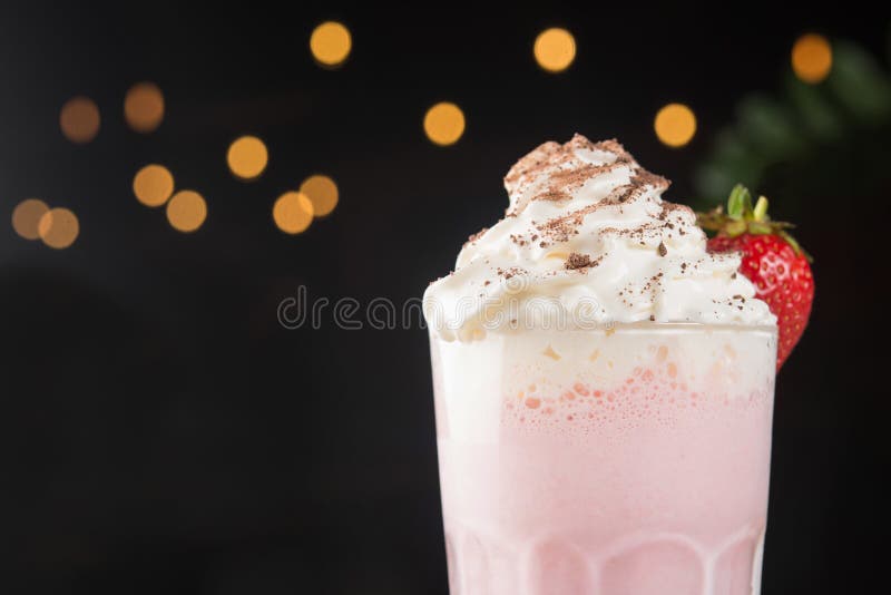 Closeup of summer strawberry milk shake