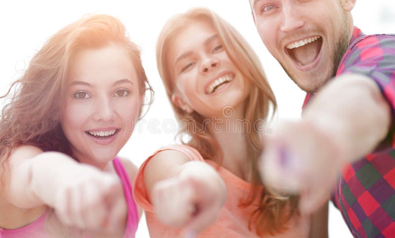 Closeup of three young people showing hands forward stock photos Closeup of three young people showing hands forward stock photos
