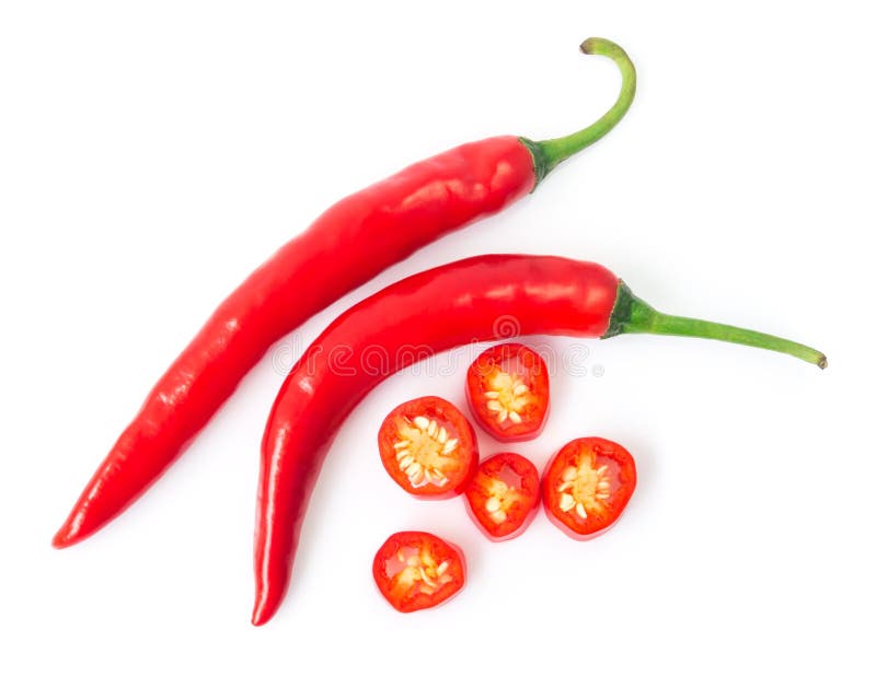 Closeup Top View Red Chili with Sliced on White Background, Raw Food Ingredient Concept Stock Image - Image of burning, plant: 99864417