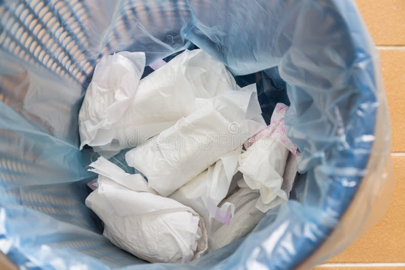 Used Sanitary Pad with Natural Blood. Woman on Critical Days