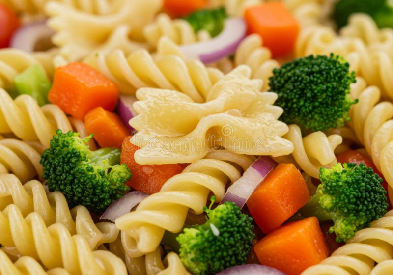 Closeup of a Vibrant Pasta Salad with Broccoli and Carrots royalty free illustration