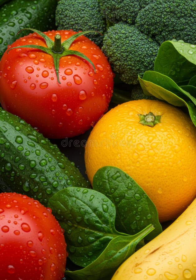 Closeup Vibrant Red Tomatoes Green Broccoli and Yellow Orange vector illustration