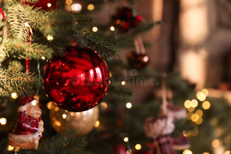 Closeup view of beautifully decorated Christmas tree