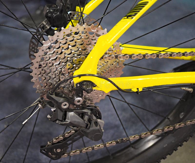 Closeup view of bicycle rear wheel gears royalty free stock image