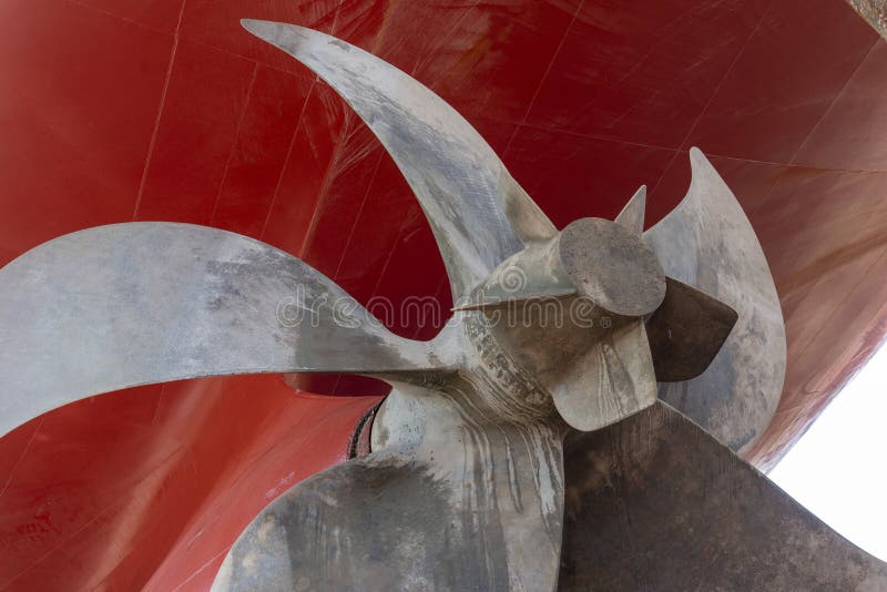 Closeup View on the Big Container Ship Propeller. Stock Photo Image