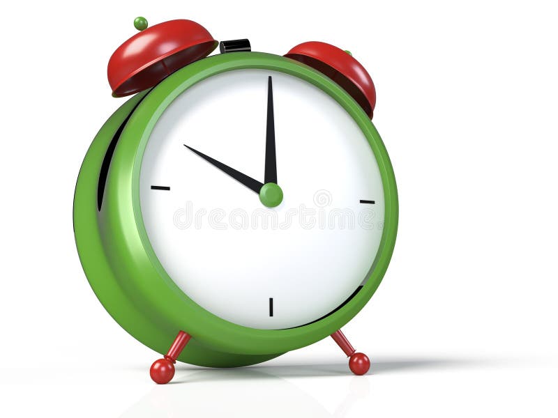 Closeup view of colorful alarm clock on white background. stock illustration