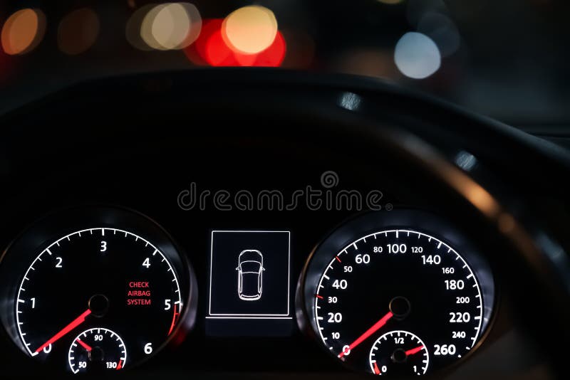 Closeup View of Dashboard with Warning Icon Check Airbag System in Car