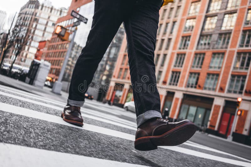 Closeup view of man legs wearing shoes crosswalk road royalty free stock images Closeup view of man legs wearing shoes crosswalk road royalty free stock images