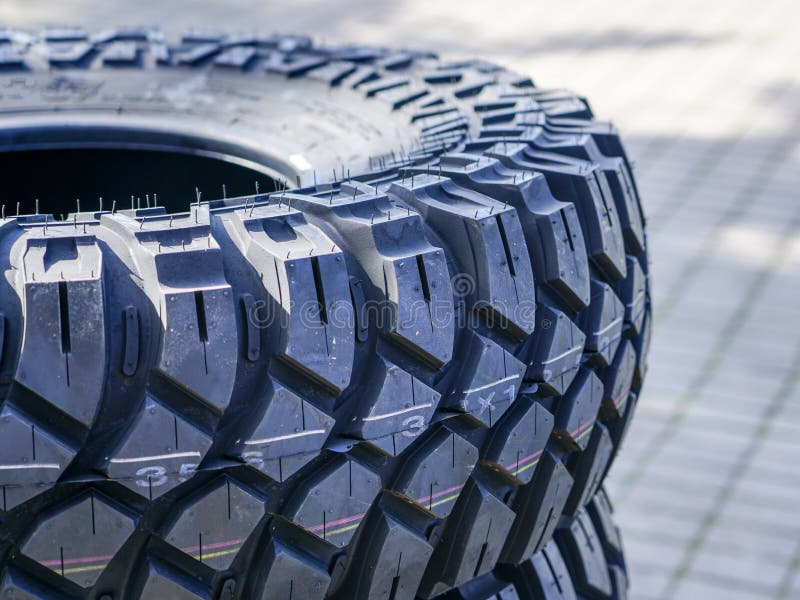 Closeup View of New Mud and Terrain Tire Tread Stock Image Image of