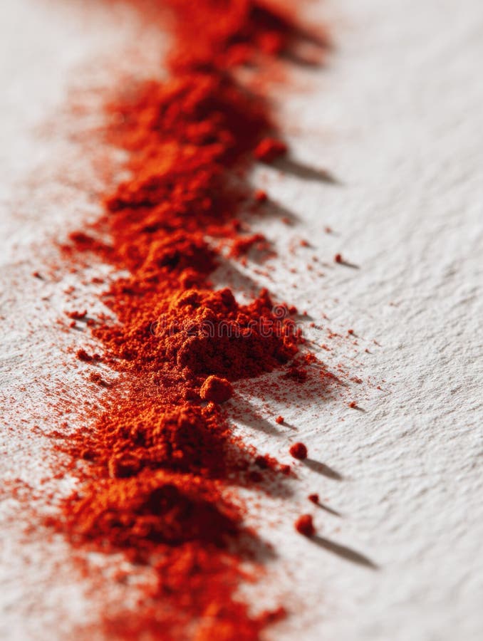 Closeup View of Sindoor Powder Grains Arranged on Smooth Paper Showasing Vibrant Red Hues and Fine Texture royaltyfri foto