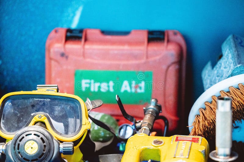 Closeup of Vintage Scuba Diving Gear for Going Deep Under the Water on