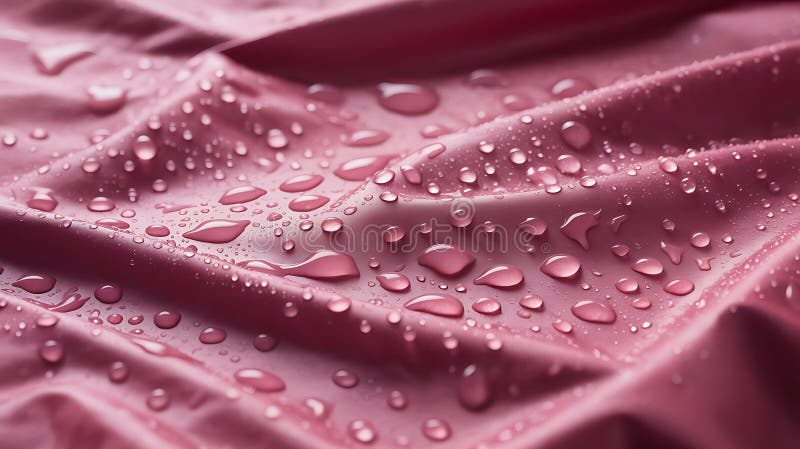 Closeup of water droplets on a pink waterproof fabric with soft diffused lighting stock illustration