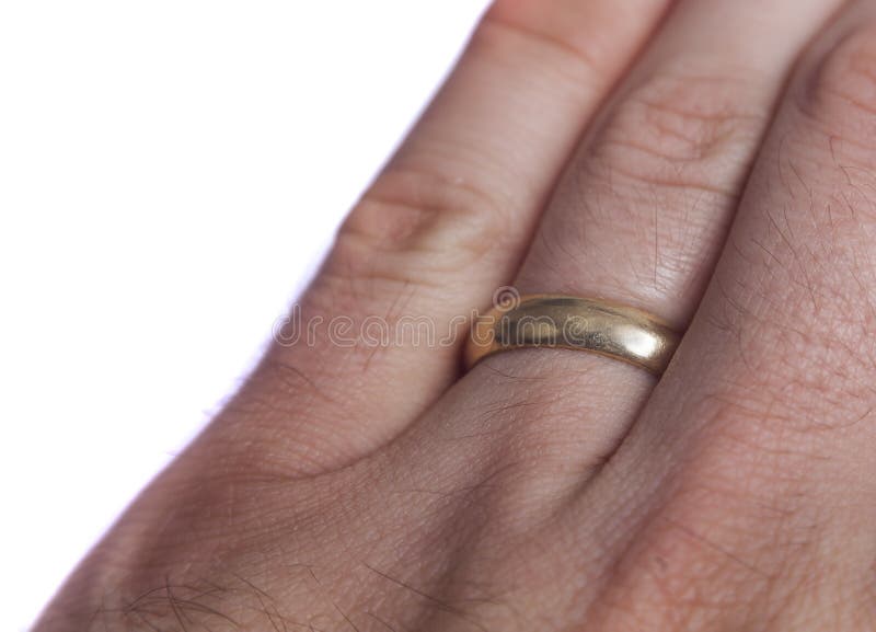 Closeup of Wedding Ring on Man`s Hand Isolated Stock Photo Image of