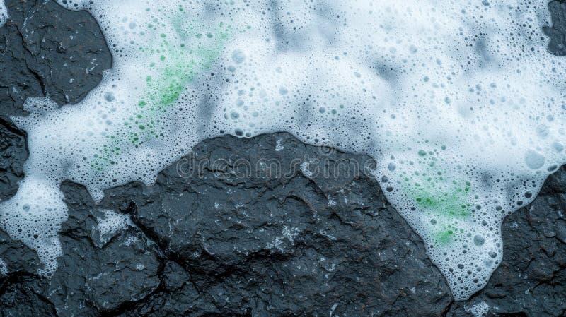 Closeup of wet, cracked rock surface with bubbles stock illustration