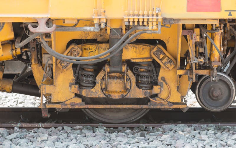 Closeup Wheel Break and Suspension System of Train Stock Photo Image