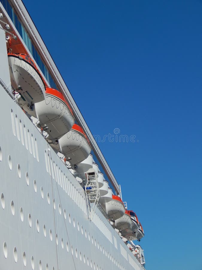 Closeup of a white cruise ship